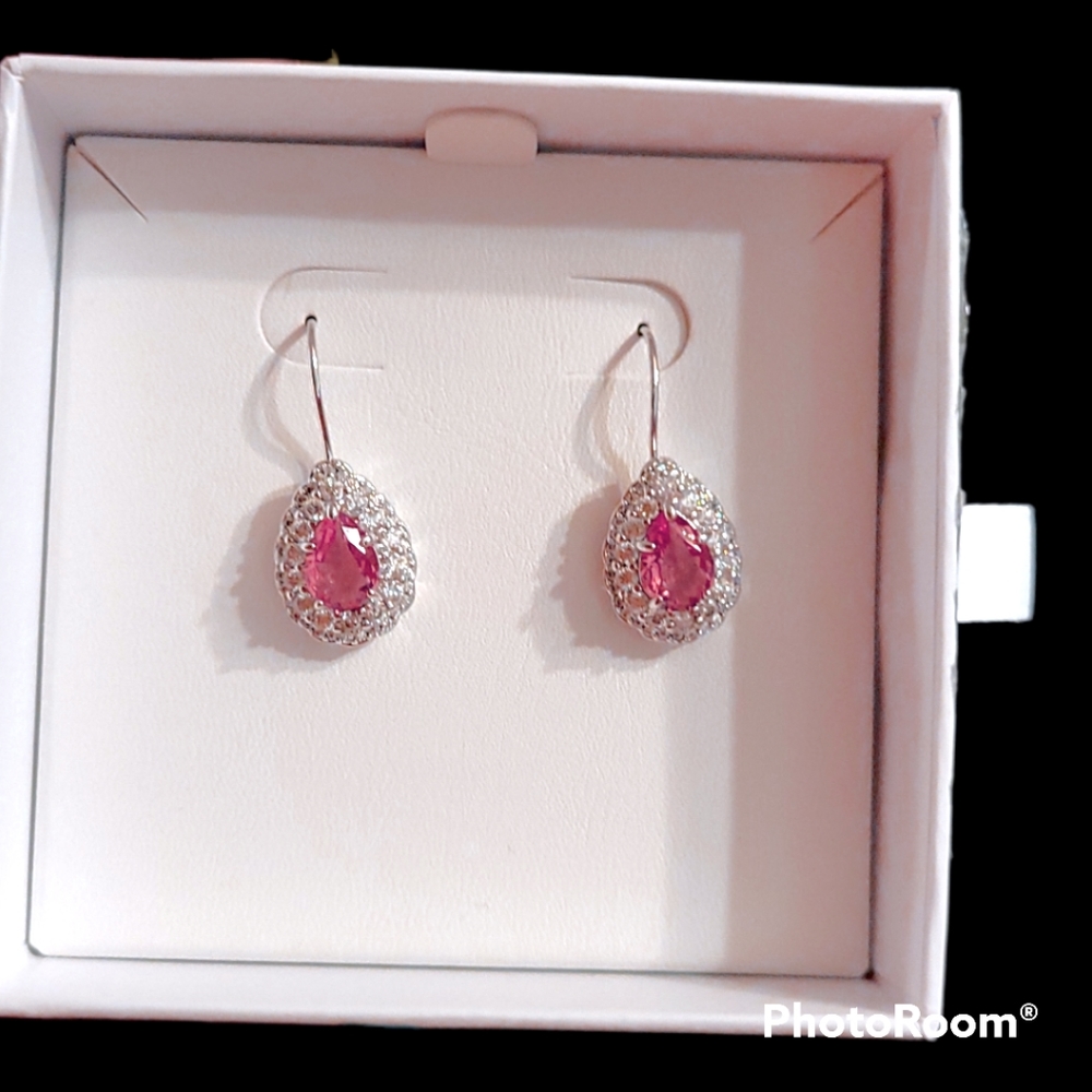 NIB Light Ruby on Rhodium Plate Earrings
